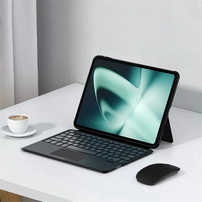 For OnePlus Pad Leather Case + Bluetooth-compatible Keyboard with Backlight Trackpad - Black - 6