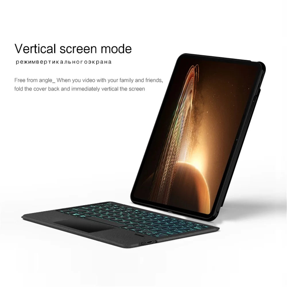 For Oppo Pad 2 Leather Case + Bluetooth-compatible Keyboard with Backlight Trackpad - Black - 2