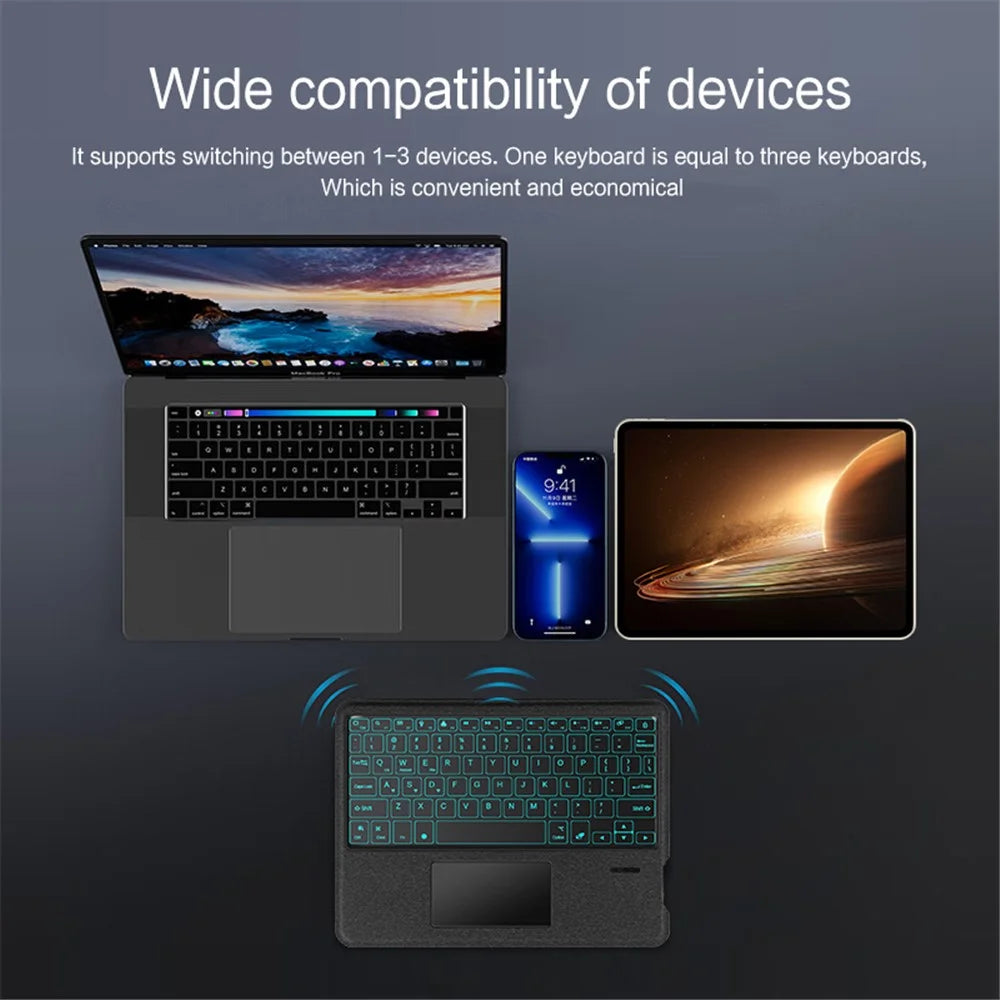 For Oppo Pad 2 Leather Case + Bluetooth-compatible Keyboard with Backlight Trackpad - Black - 4