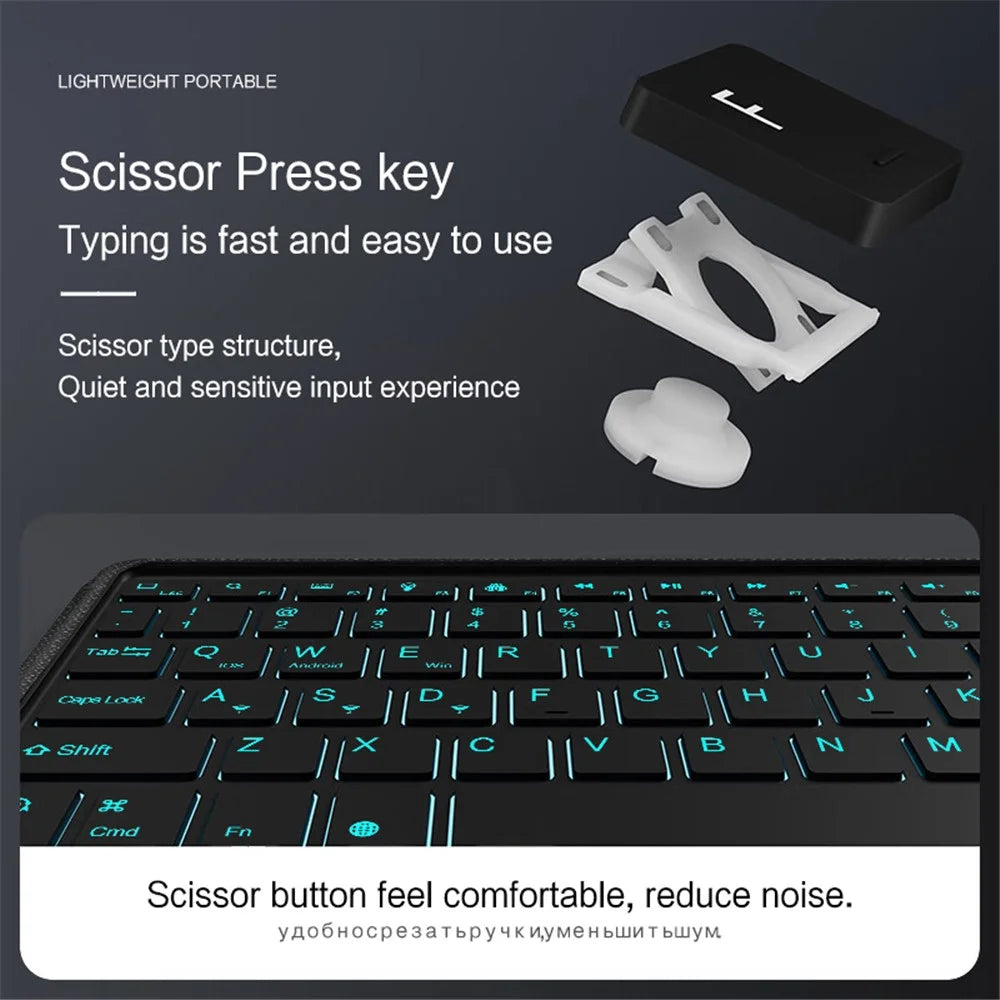 For Oppo Pad 2 Leather Case + Bluetooth-compatible Keyboard with Backlight Trackpad - Black - 5