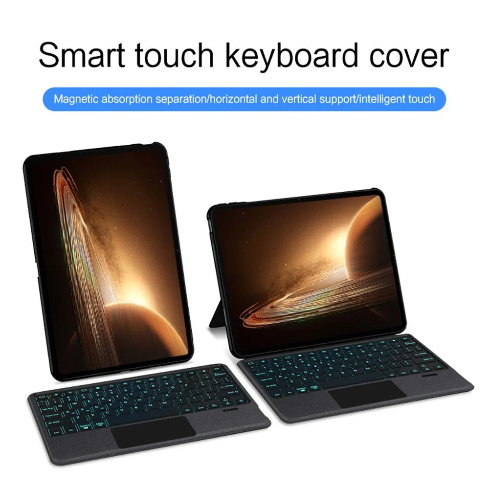 For Oppo Pad 2 Leather Case + Bluetooth-compatible Keyboard with Backlight Trackpad - Black - 6