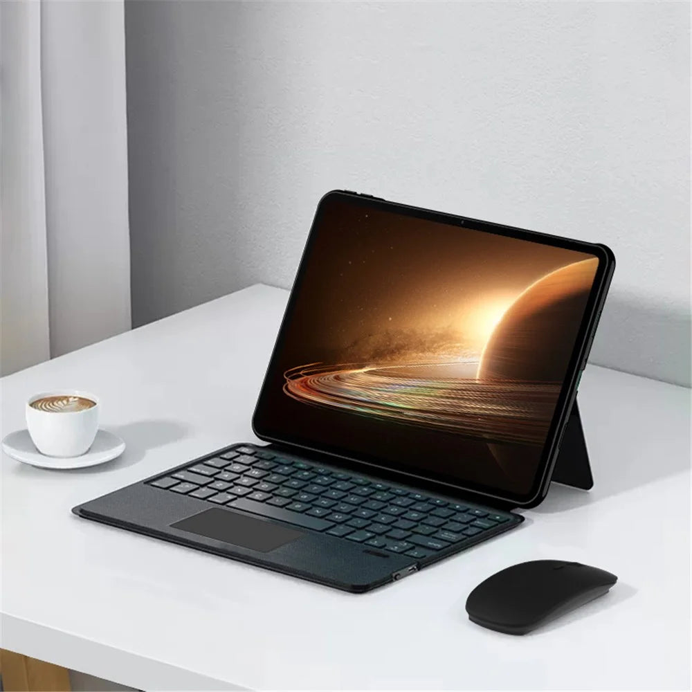 For Oppo Pad 2 Leather Case + Bluetooth-compatible Keyboard with Backlight Trackpad - Black - 7