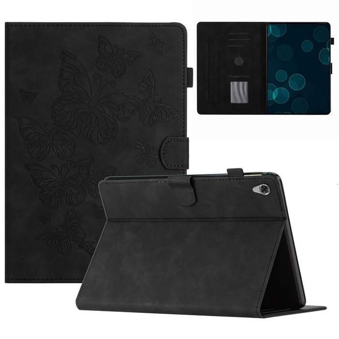 For Lenovo Tab M10 HD Gen 2 X306X Card Holder Tablet Case Imprinted Leather Stand Tablet Cover - Black - 1