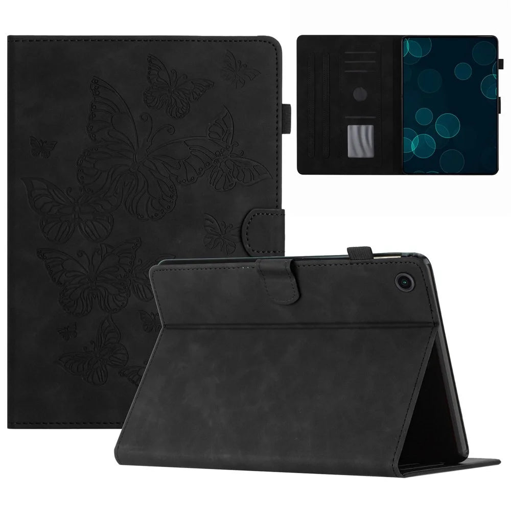 For Lenovo Tab M10 (Gen 3) PU Leather Tablet Case Card Slot Imprinted Stand Tablet Cover - Black - 1