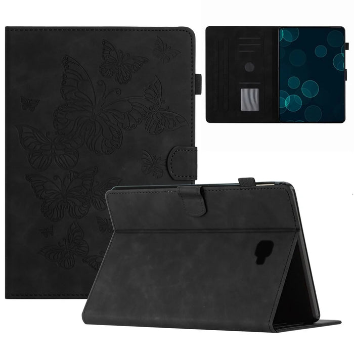 For Samsung Galaxy Tab A 10.1 (2016) T580 T585 Card Holder Tablet Case Imprinted Leather Stand Tablet Cover - Black - 1