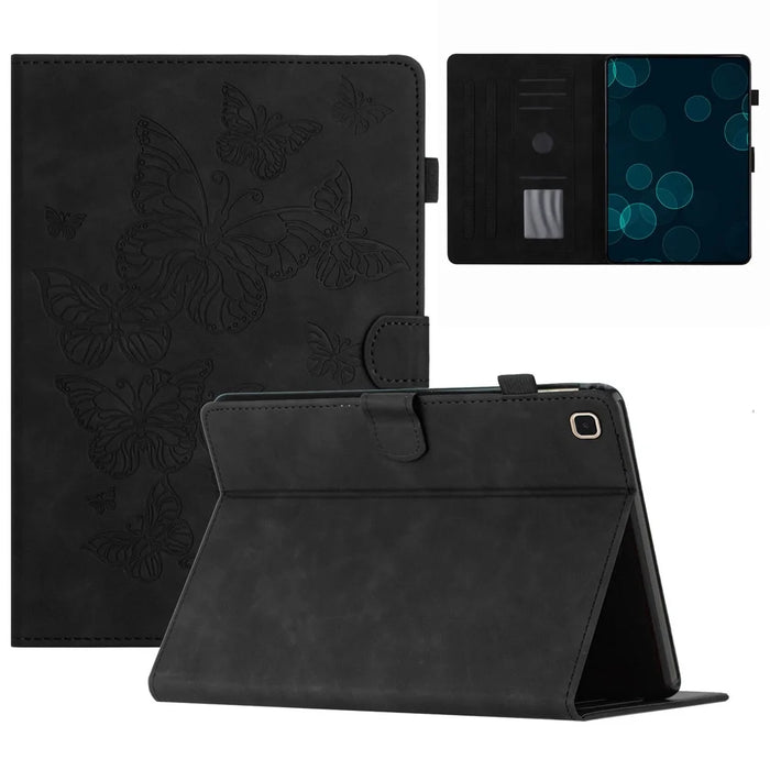 For Samsung Galaxy Tab A7 10.4 (2020) / (2022) T500 T505 Tablet Case Imprinted Leather Cover with Card Slot Stand - Black - 1
