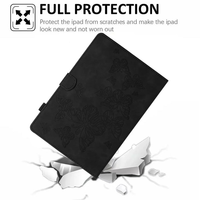 For Samsung Galaxy Tab A7 10.4 (2020) / (2022) T500 T505 Tablet Case Imprinted Leather Cover with Card Slot Stand - Black - 5