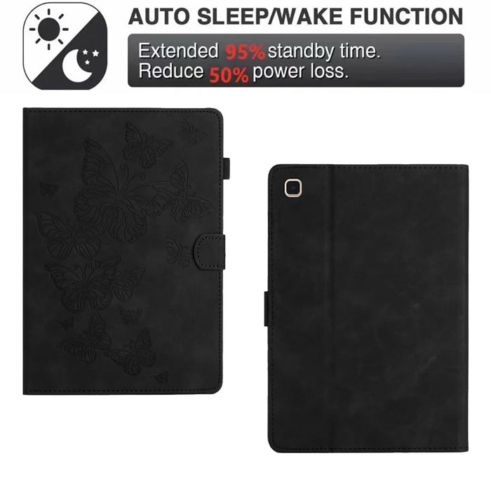 For Samsung Galaxy Tab A7 10.4 (2020) / (2022) T500 T505 Tablet Case Imprinted Leather Cover with Card Slot Stand - Black - 6