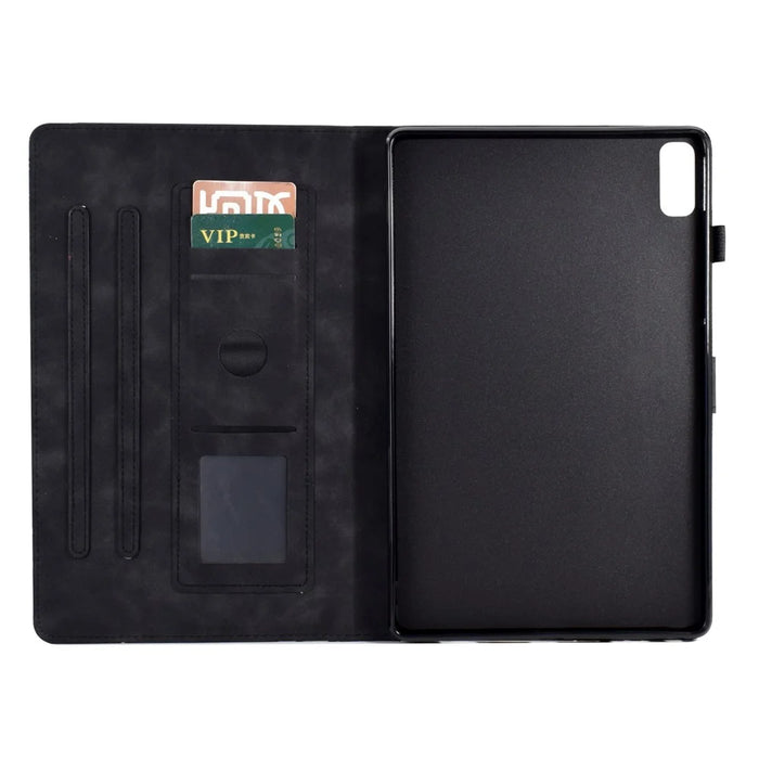 Tree Imprinted Leather Cover for Lenovo Tab M9 TB-310FU Anti-Drop Protective Case with Card Slot - Black - 2