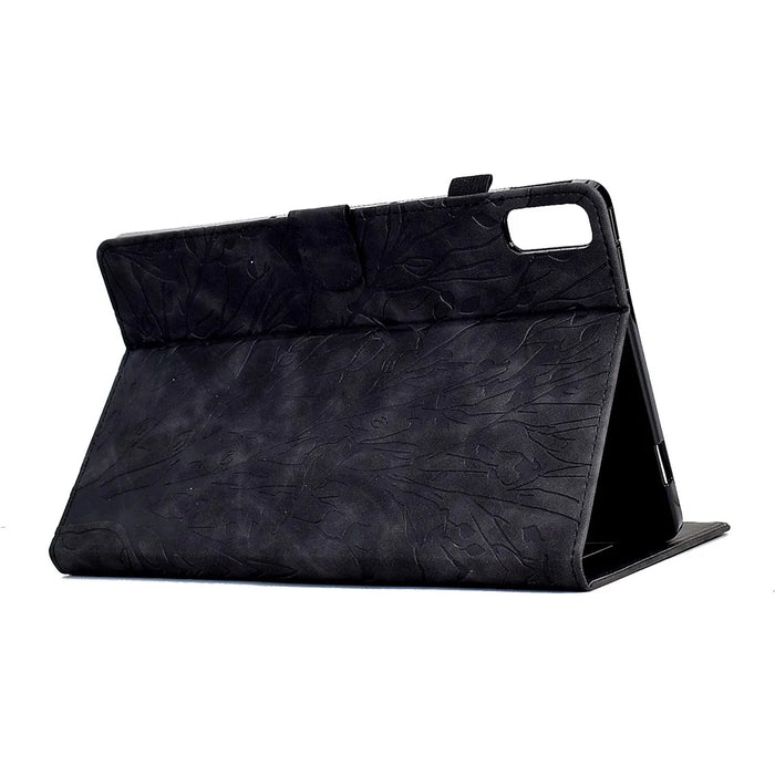 Tree Imprinted Leather Cover for Lenovo Tab M9 TB-310FU Anti-Drop Protective Case with Card Slot - Black - 4