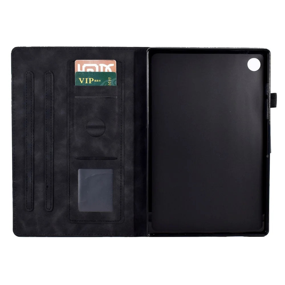 Shockproof Leather Cover for Lenovo Tab M10 Plus TB-X606F Tree Imprinted Tablet Case with Card Slot - Black - 2