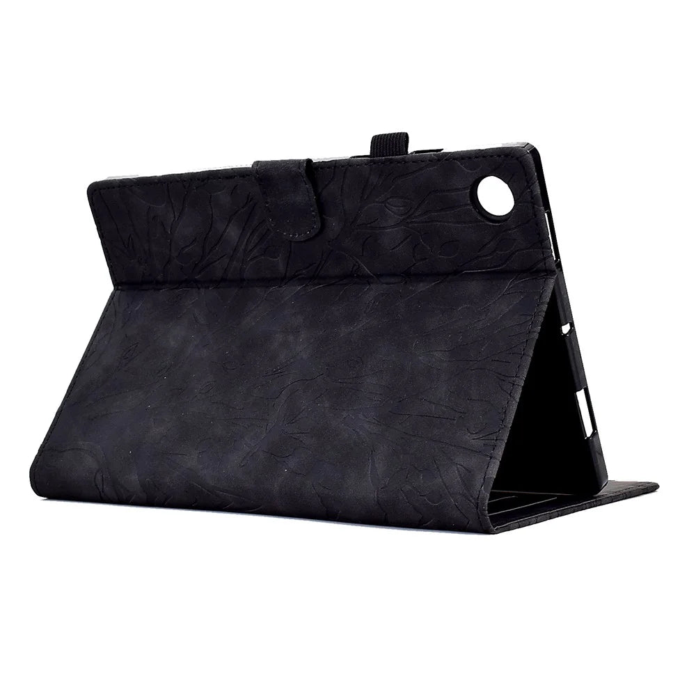 Shockproof Leather Cover for Lenovo Tab M10 Plus TB-X606F Tree Imprinted Tablet Case with Card Slot - Black - 4