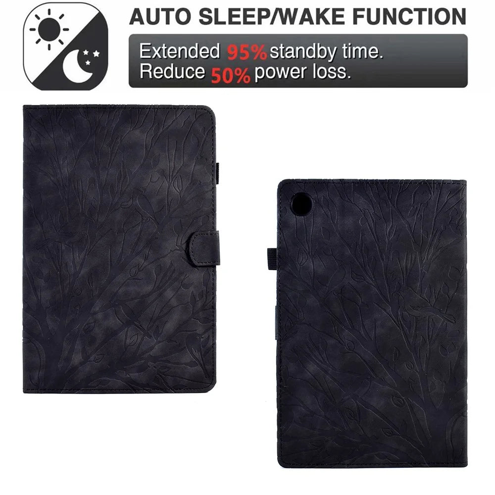 Shockproof Leather Cover for Lenovo Tab M10 Plus TB-X606F Tree Imprinted Tablet Case with Card Slot - Black - 5