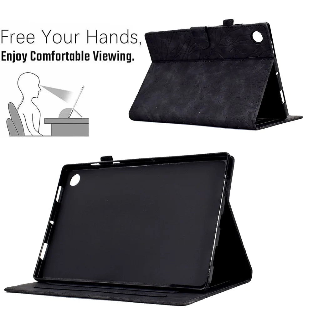 Shockproof Leather Cover for Lenovo Tab M10 Plus TB-X606F Tree Imprinted Tablet Case with Card Slot - Black - 6