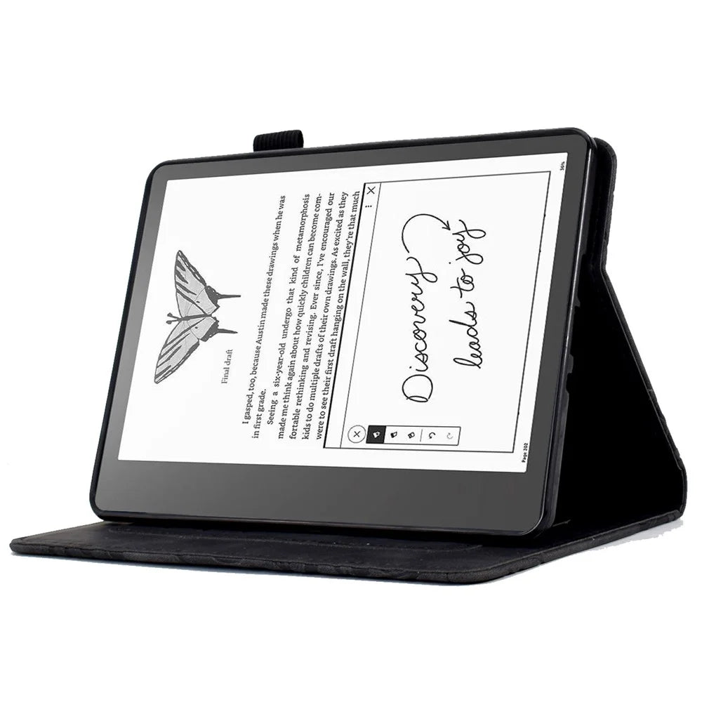 For Amazon Kindle 11th (2024) / 6'' (2022) Leather E-Reader Case Imprinted Tree Stand Card Holder Cover - Black - 3