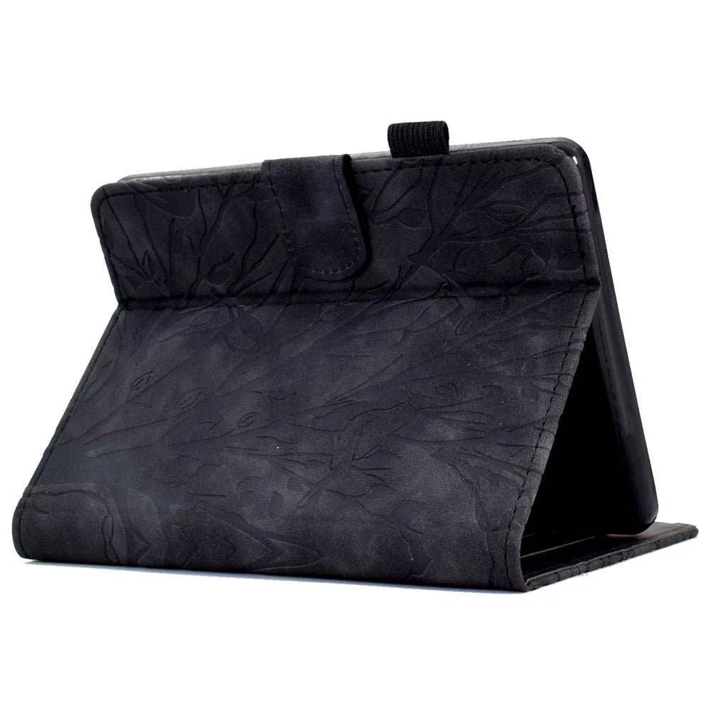 For Amazon Kindle 11th (2024) / 6'' (2022) Leather E-Reader Case Imprinted Tree Stand Card Holder Cover - Black - 4