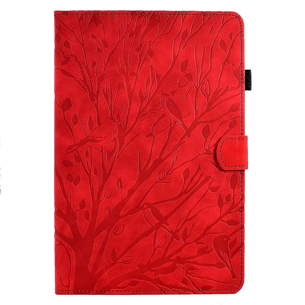 For Lenovo Tab M10 (Gen 3) Imprinted Tree Tablet Case PU Leather Card Holder Stand Cover - Red - 2