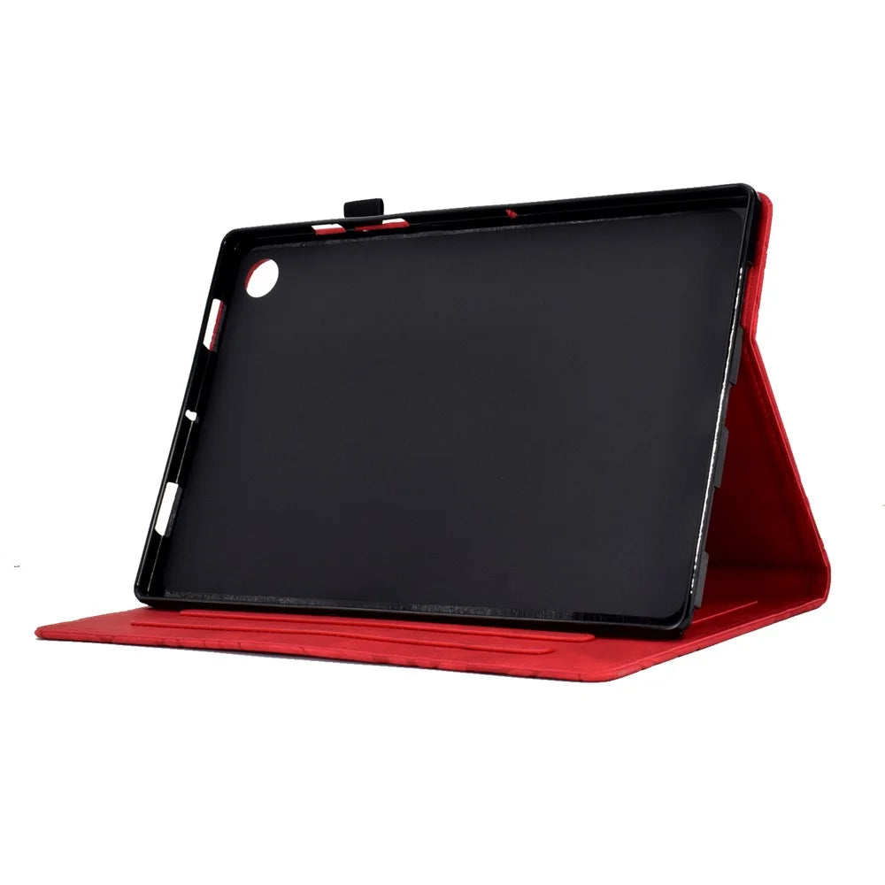For Lenovo Tab M10 (Gen 3) Imprinted Tree Tablet Case PU Leather Card Holder Stand Cover - Red - 5