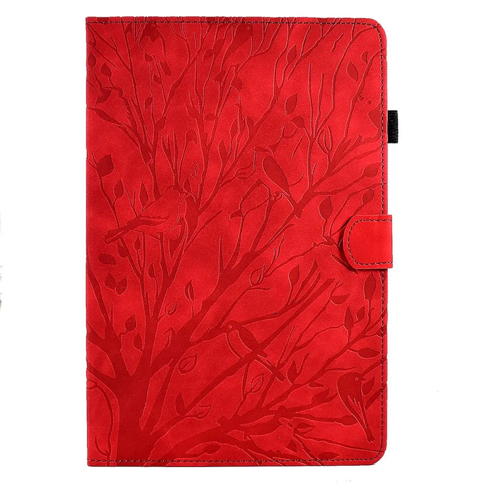 For Samsung Galaxy Tab A8 10.5 (2021) X200 X205 / (2022) Stand Tablet Case Leather Card Holder Imprinted Tree Cover - Red - 2