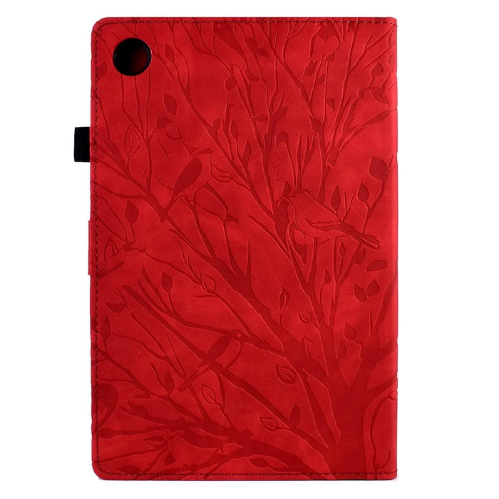 For Samsung Galaxy Tab A8 10.5 (2021) X200 X205 / (2022) Stand Tablet Case Leather Card Holder Imprinted Tree Cover - Red - 3