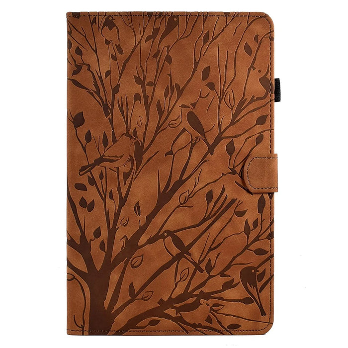 For Samsung Galaxy Tab A7 10.4 (2020) / (2022) T505 T500 Stand Leather Tablet Case Card Holder Imprinted Tree Tablet Cover - Brown - 2