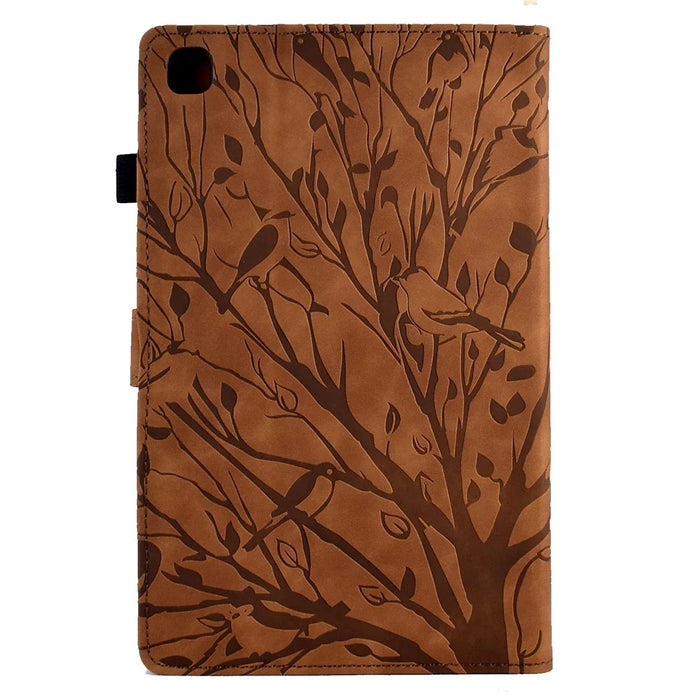 For Samsung Galaxy Tab A7 10.4 (2020) / (2022) T505 T500 Stand Leather Tablet Case Card Holder Imprinted Tree Tablet Cover - Brown - 3