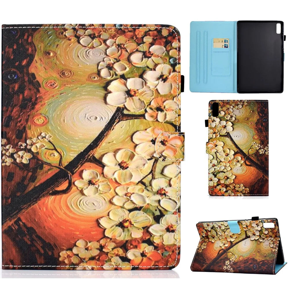 For Lenovo Tab M9 TB-310FU A1 Pattern Printing Folio Cover PU Leather Stand Card Slot Tablet Case - Plum Blossom - 1