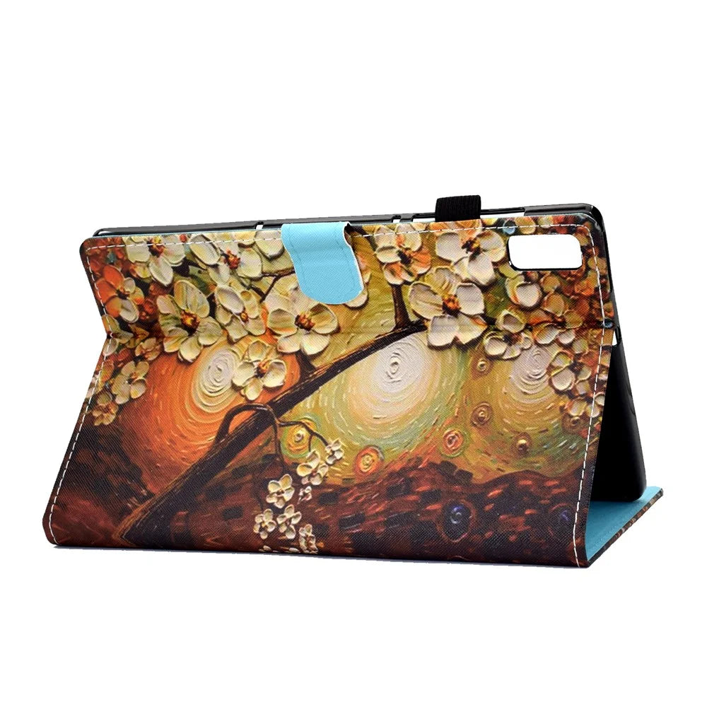 For Lenovo Tab M9 TB-310FU A1 Pattern Printing Folio Cover PU Leather Stand Card Slot Tablet Case - Plum Blossom - 5