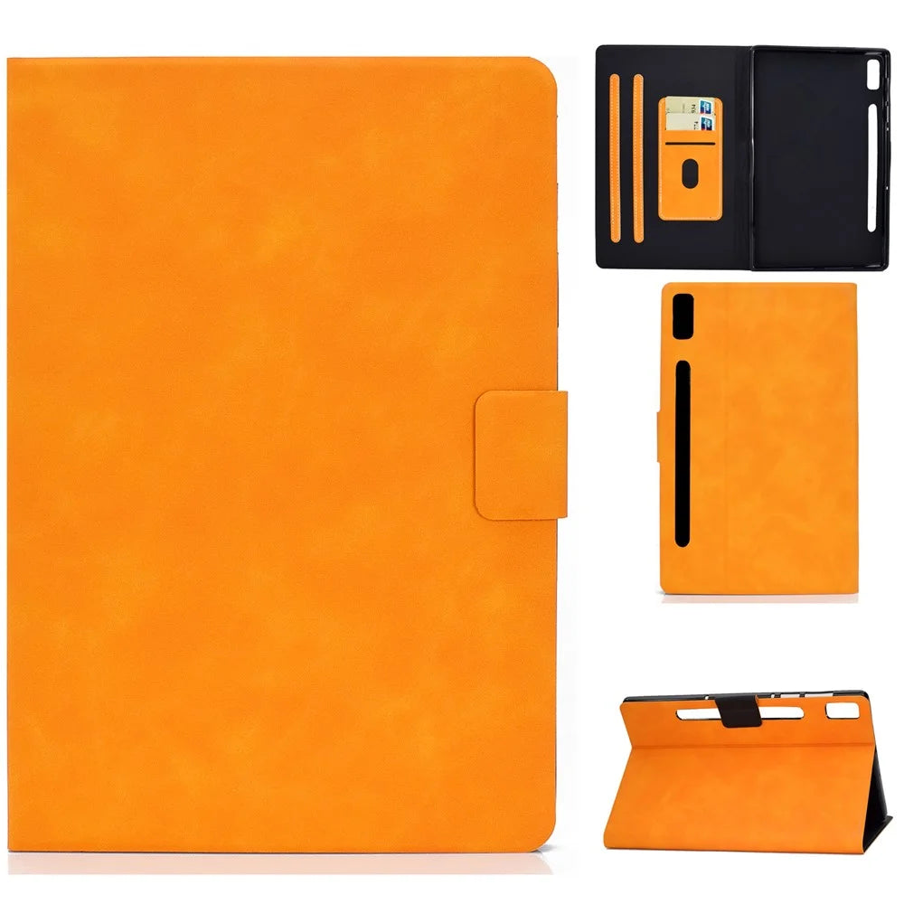 For Lenovo Tab P11 Pro Gen 2 PU Leather Tablet Case A7 Cowhide Texture Stand Protective Cover with Card Holder - Khaki - 1