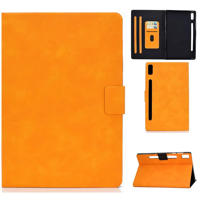 For Lenovo Tab P11 Pro Gen 2 PU Leather Tablet Case A7 Cowhide Texture Stand Protective Cover with Card Holder - Khaki - 1