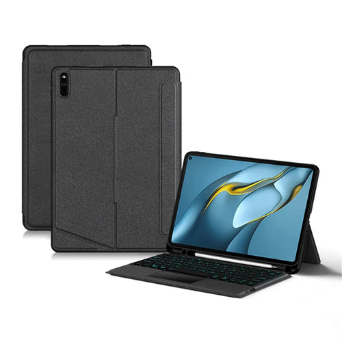 For Huawei MatePad Pro 10.8 (2021) Leather Case + Bluetooth-compatible Keyboard with Backlight Trackpad - 1