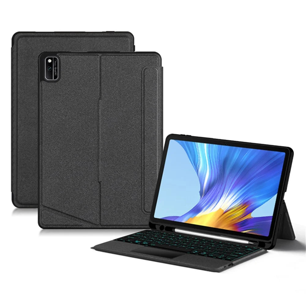 For Honor V6 Leather Case + Bluetooth-compatible Keyboard with Backlight Trackpad - 1