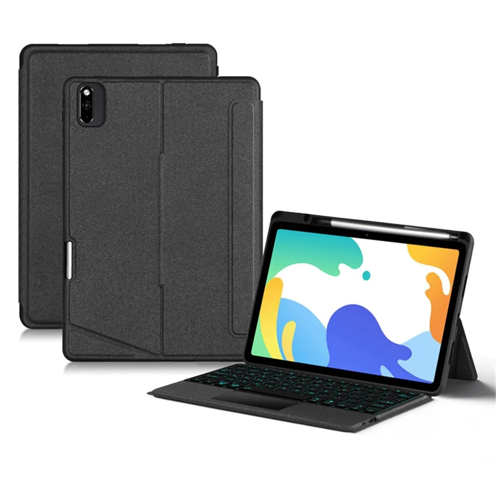 For Huawei MatePad 10.4 (2023) Leather Case + Bluetooth-compatible Keyboard with Backlight Trackpad - 1