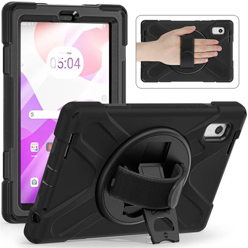 For Lenovo Tab M9 TB-310FU (2023) Tablet Case Kickstand PC+Silicone 360 Degree Rotation Tablet Cover with Hand Strap - Black - 1