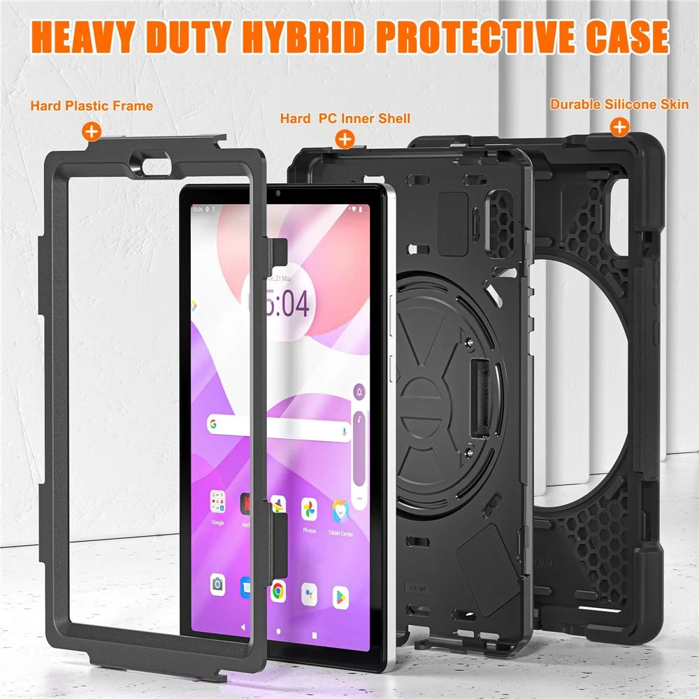 For Lenovo Tab M9 TB-310FU (2023) Tablet Case Kickstand PC+Silicone 360 Degree Rotation Tablet Cover with Hand Strap - Black - 2