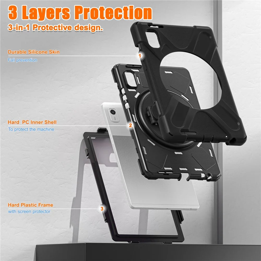 For Lenovo Tab M9 TB-310FU (2023) Tablet Case Kickstand PC+Silicone 360 Degree Rotation Tablet Cover with Hand Strap - Black - 3