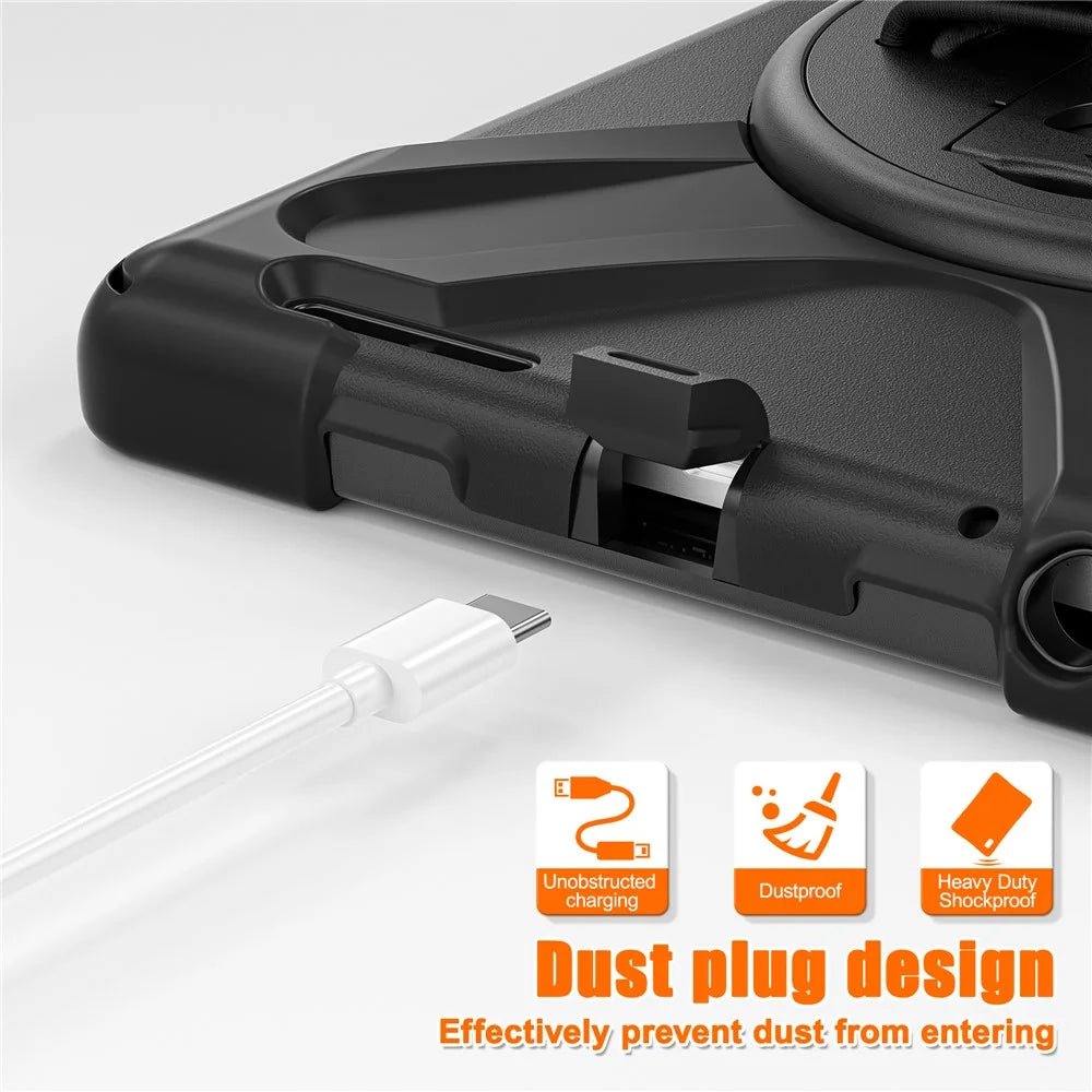 For Lenovo Tab M9 TB-310FU (2023) Tablet Case Kickstand PC+Silicone 360 Degree Rotation Tablet Cover with Hand Strap - Black - 5