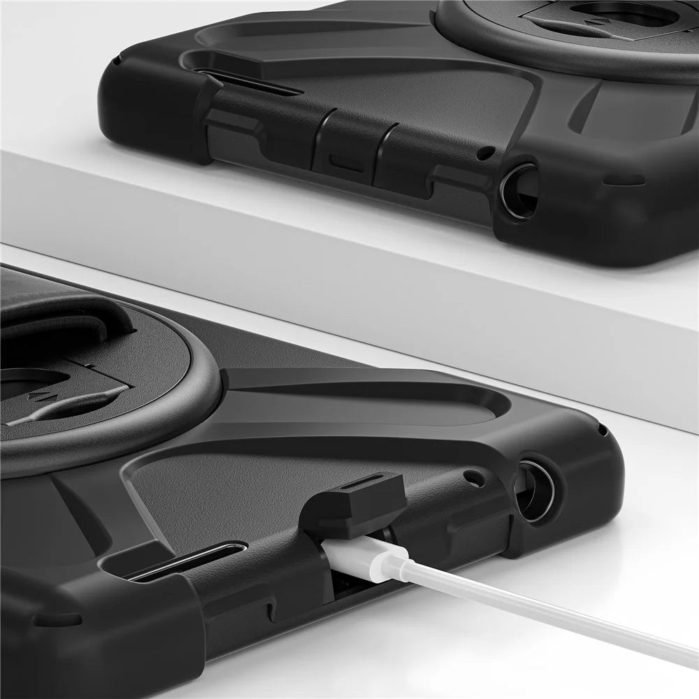 For Lenovo Tab M9 TB-310FU (2023) Tablet Case Kickstand PC+Silicone 360 Degree Rotation Tablet Cover with Hand Strap - Black - 6