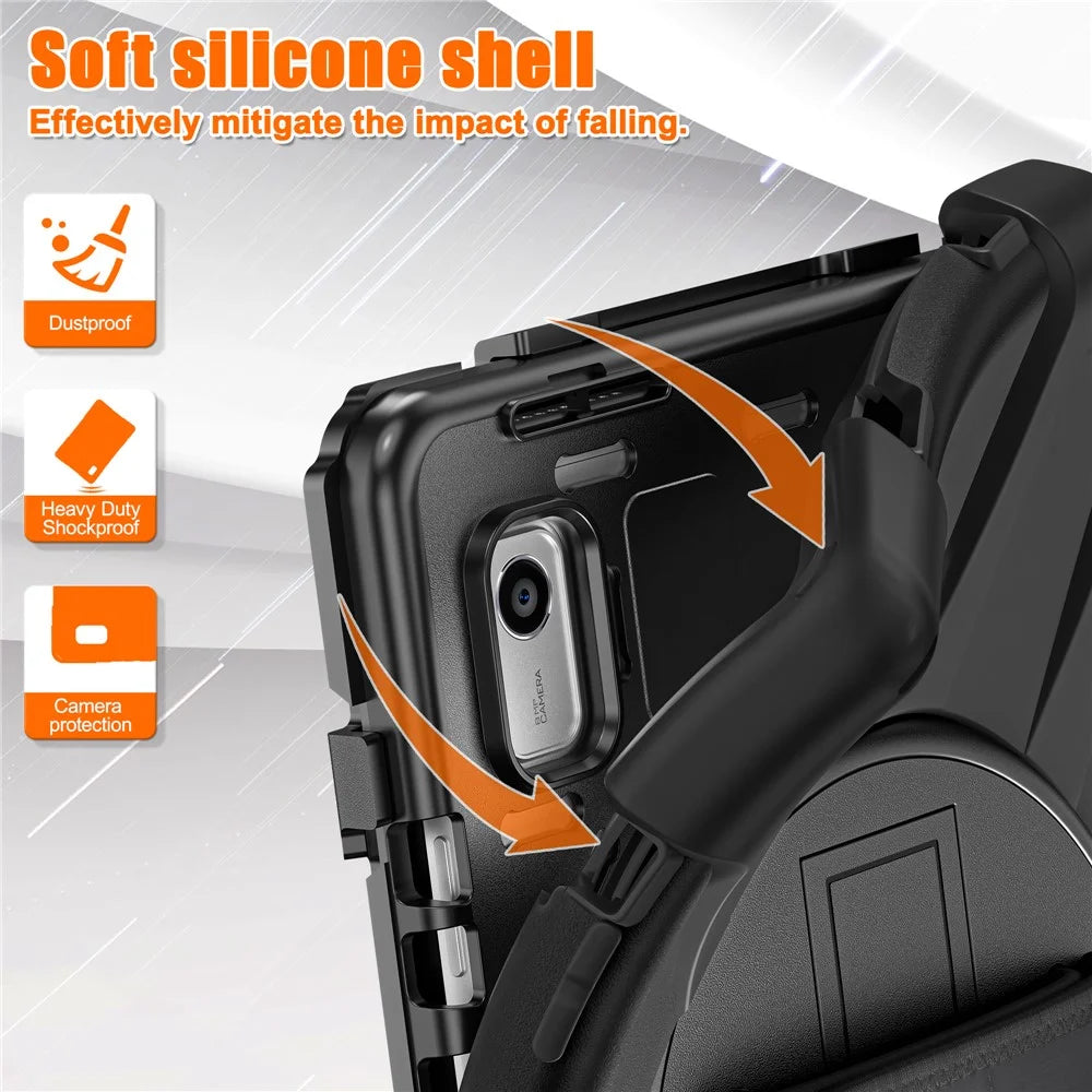 For Lenovo Tab M9 TB-310FU (2023) Tablet Case Kickstand PC+Silicone 360 Degree Rotation Tablet Cover with Hand Strap - Black - 7