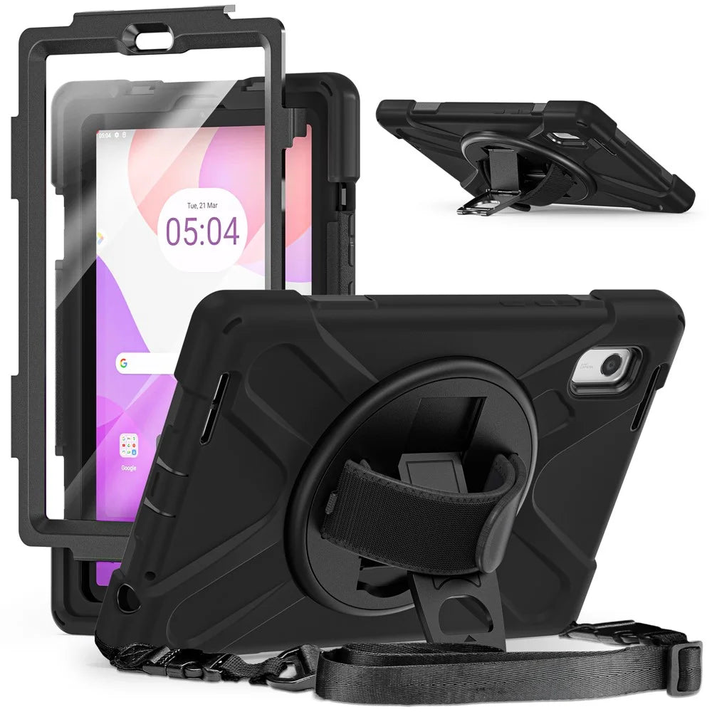 For Lenovo Tab M9 TB-310FU Kickstand Tablet Case PC+Silicone Protective Cover with Hand Strap / Shoulder Strap - Black - 3