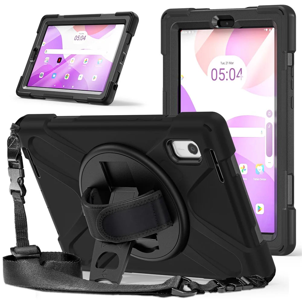 For Lenovo Tab M9 TB-310FU Kickstand Tablet Case PC+Silicone Protective Cover with Hand Strap / Shoulder Strap - Black - 4