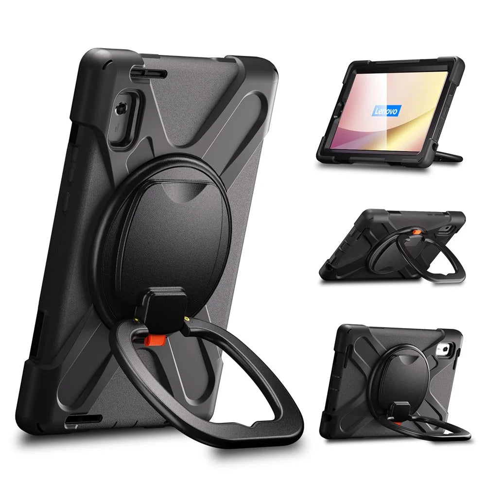 For Lenovo Tab M9 TB-310FU (2023) 360 Degree Rotating Kickstand Case PC Silicone Tablet Cover - Black - 1