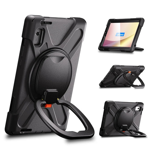 For Lenovo Tab M9 TB-310FU (2023) 360 Degree Rotating Kickstand Case PC Silicone Tablet Cover - Black - 1