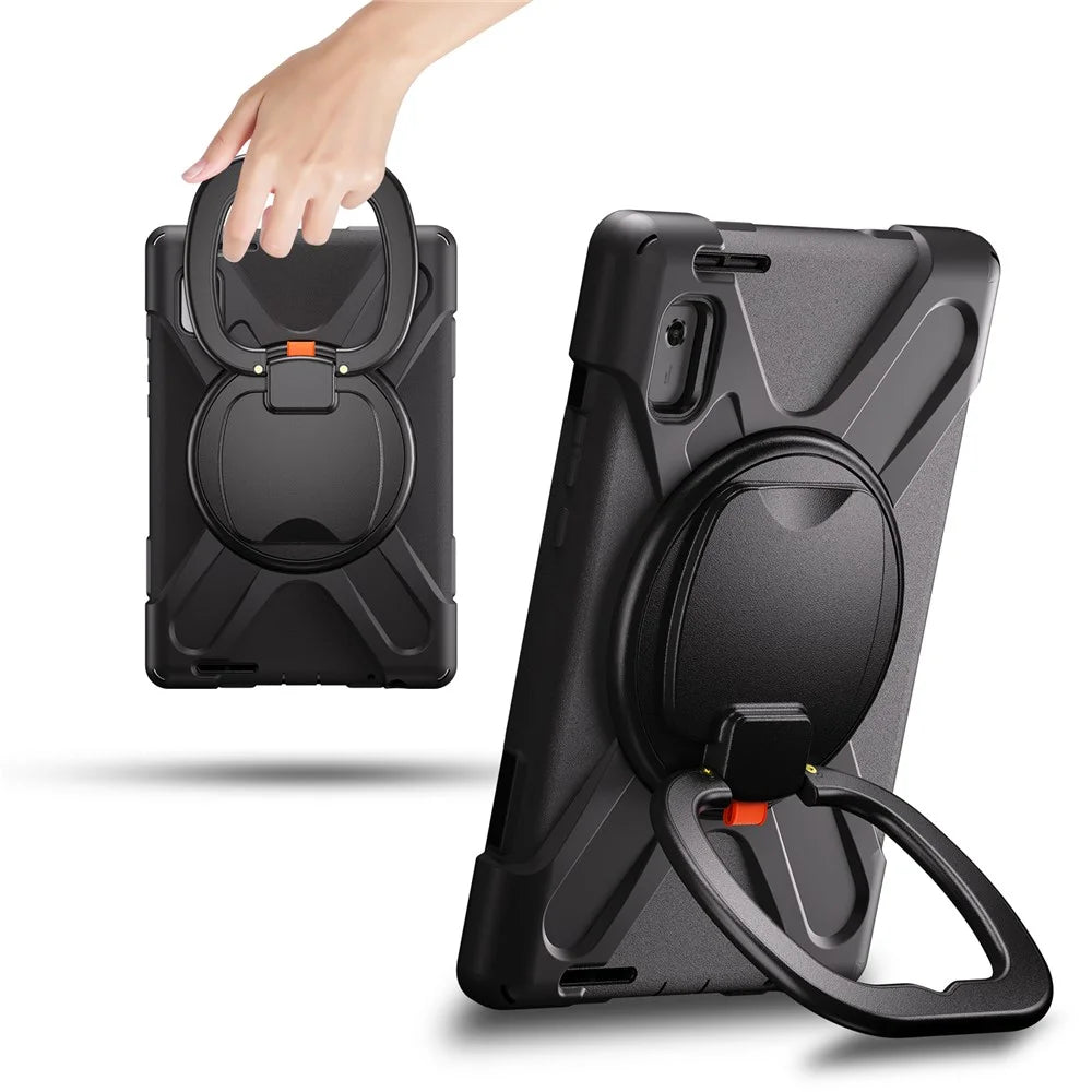 For Lenovo Tab M9 TB-310FU (2023) 360 Degree Rotating Kickstand Case PC Silicone Tablet Cover - Black - 2