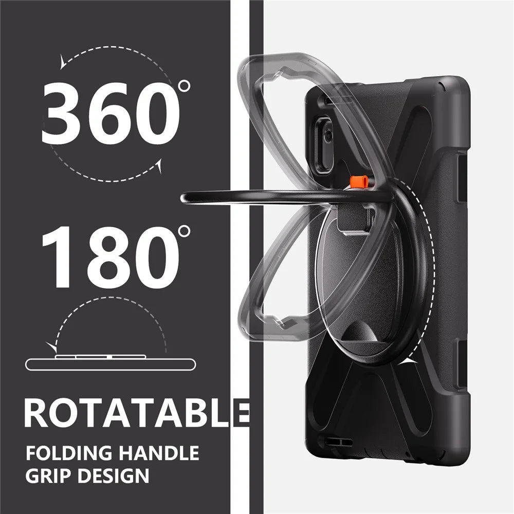 For Lenovo Tab M9 TB-310FU (2023) 360 Degree Rotating Kickstand Case PC Silicone Tablet Cover - Black - 5