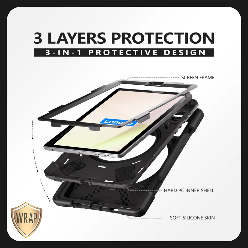 For Lenovo Tab M9 TB-310FU (2023) 360 Degree Rotating Kickstand Case PC Silicone Tablet Cover - Black - 6