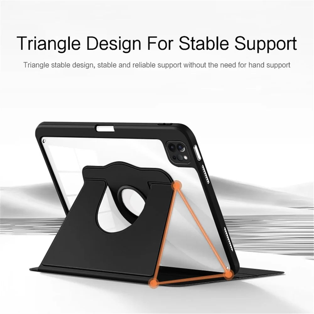 For iPad Air (2020) / (2022) / iPad Pro 11 inch (2020) / (2021) / (2022) PU Leather Cover Rotary Stand Tablet Case with Pen Slot - Black - 3