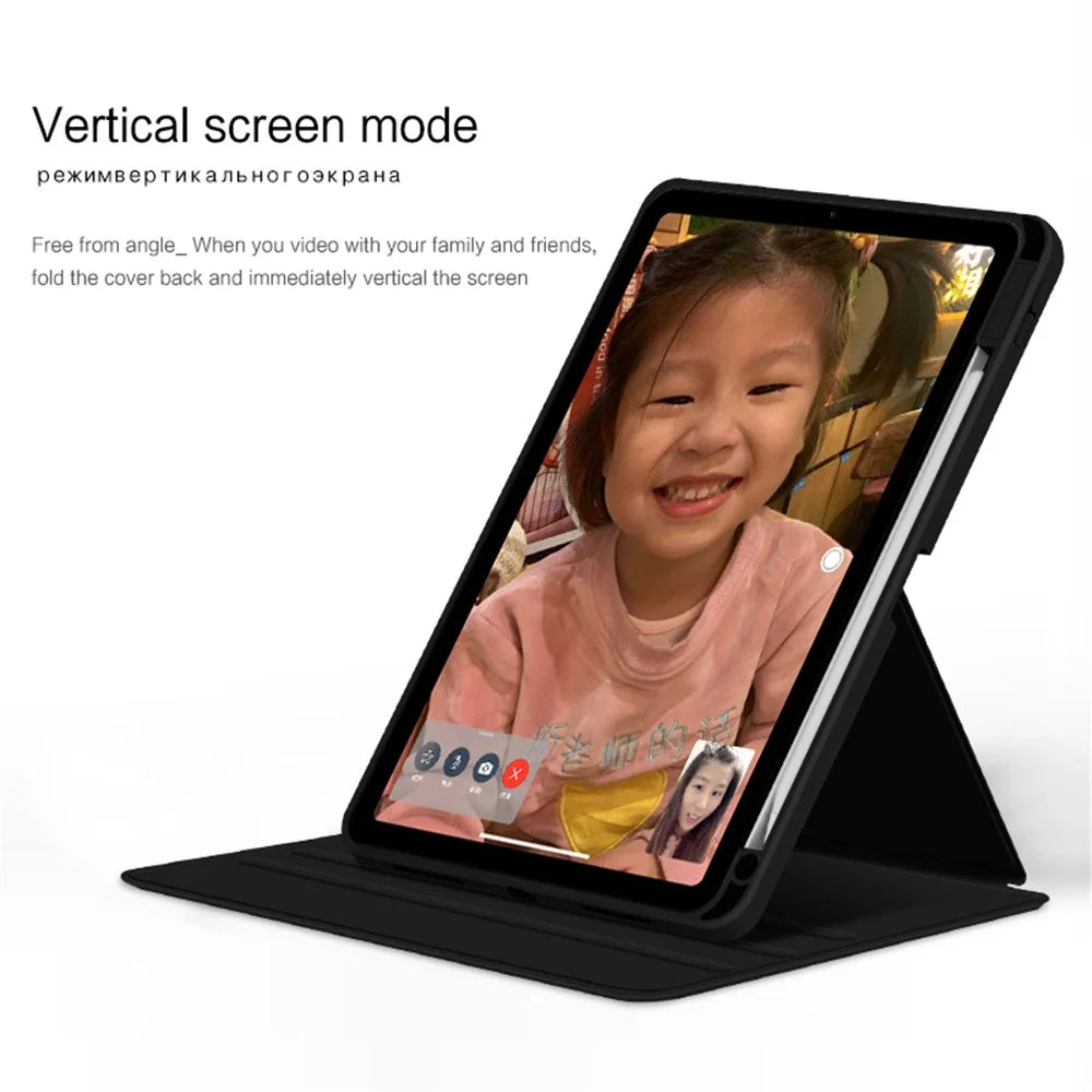 For iPad Air (2020) / (2022) / iPad Pro 11 inch (2020) / (2021) / (2022) PU Leather Cover Rotary Stand Tablet Case with Pen Slot - Black - 4