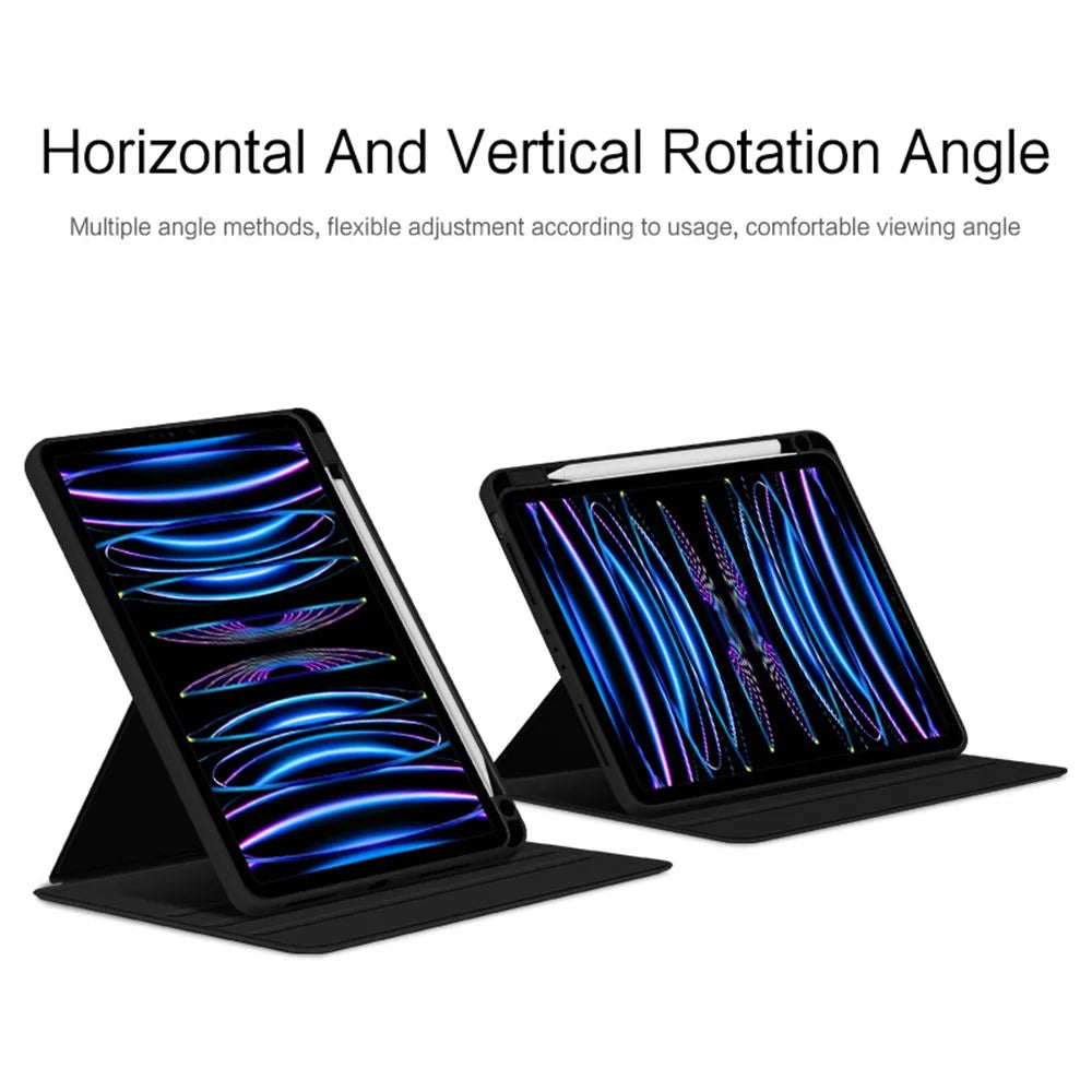 For iPad Air (2020) / (2022) / iPad Pro 11 inch (2020) / (2021) / (2022) PU Leather Cover Rotary Stand Tablet Case with Pen Slot - Black - 5