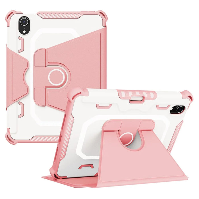 For iPad mini (2024) / mini (2021) Tablet Case 360-Degree Rotation Armor Leather Stand Tablet Cover with Auto Wake / Sleep - Pink - 1